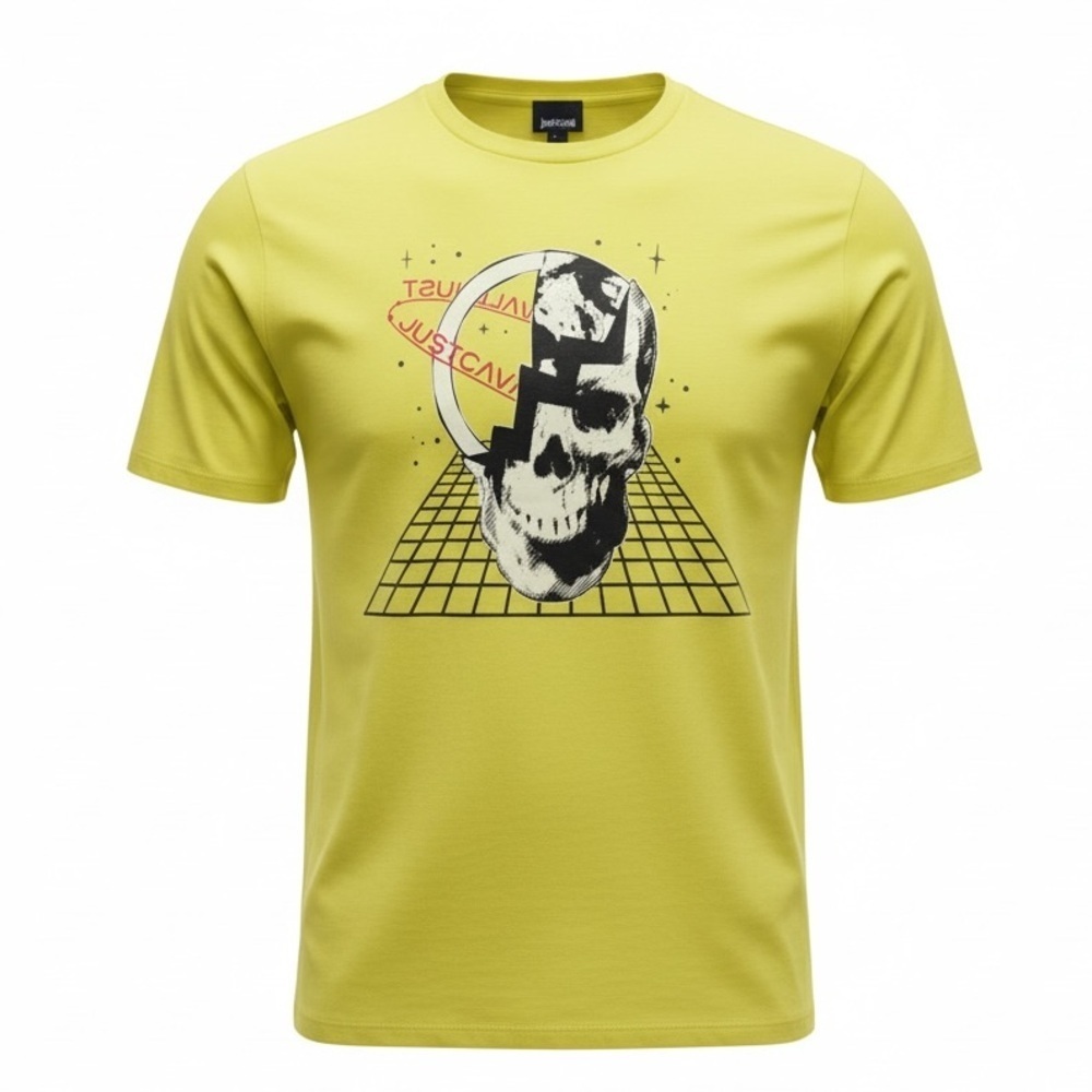 Just Cavalli Men’s Yellow Graphic Skull T-Shirt